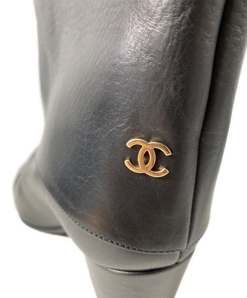 CHANEL（シャネル）CHANEL (シャネル) ココマークレザーロングブーツ ブラック×ブラウン サイズ:37の古着・服飾アイテム