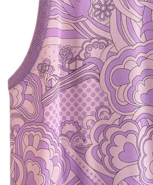 HERMES（エルメス）HERMES (エルメス) ノースリーブ切替ニットワンピース パープル サイズ:40の古着・服飾アイテム