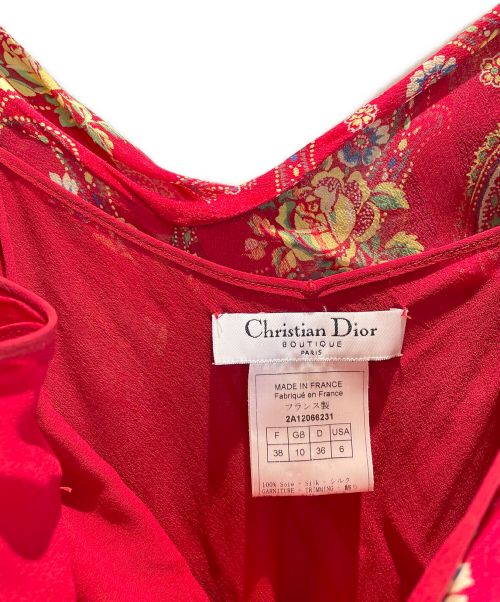 Christian Dior（クリスチャン ディオール）Christian Dior (クリスチャン ディオール) フリルペイズリーシアードレス レッド サイズ:38の古着・服飾アイテム
