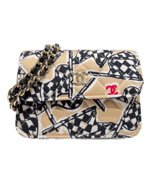 CHANEL（シャネル）CHANEL (シャネル) チェッカーフラッグショルダーケース ベージュ×ブラック サイズ:12の古着・服飾アイテム
