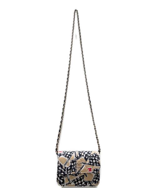 CHANEL（シャネル）CHANEL (シャネル) チェッカーフラッグショルダーケース ベージュ×ブラック サイズ:12の古着・服飾アイテム
