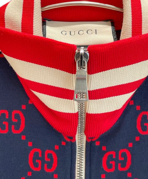GUCCI（グッチ）GUCCI (グッチ) GGジャガードトラックジャケット ネイビー×レッド サイズ:Sの古着・服飾アイテム