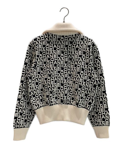 CHANEL（シャネル）CHANEL (シャネル) ロゴニットジップアップジャケット アイボリー×ブラック サイズ:34の古着・服飾アイテム