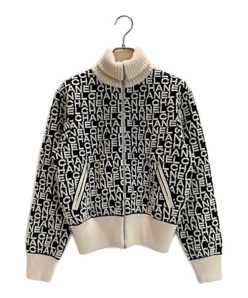 CHANEL（シャネル）CHANEL (シャネル) ロゴニットジップアップジャケット アイボリー×ブラック サイズ:34の古着・服飾アイテム