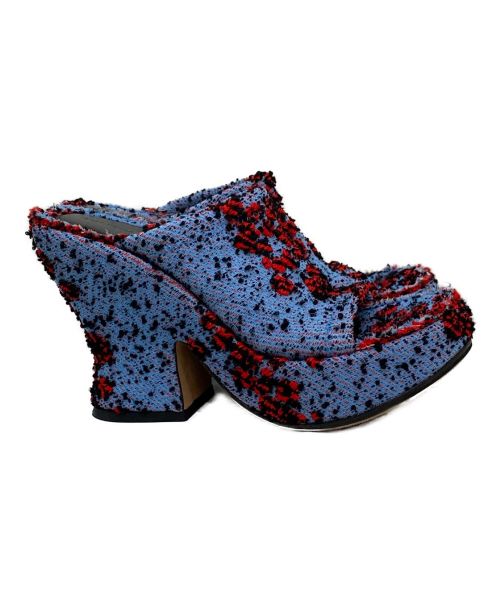 BOTTEGA VENETA（ボッテガベネタ）BOTTEGA VENETA (ボッテガベネタ) ブークレウェッジミュール ブルー×レッド サイズ:35の古着・服飾アイテム