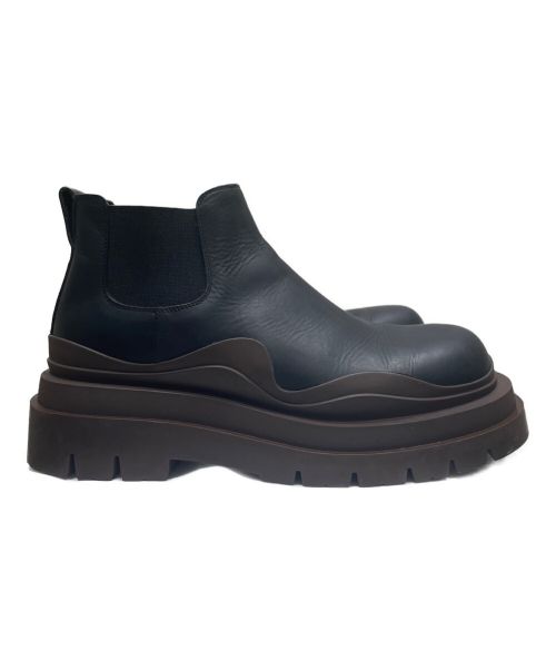 BOTTEGA VENETA（ボッテガベネタ）BOTTEGA VENETA (ボッテガベネタ) タイヤアンクルチェルシーブーツ ブラック×ブラウン サイズ:43の古着・服飾アイテム