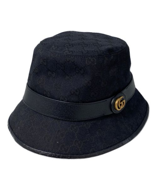 GUCCI（グッチ）GUCCI (グッチ) GGキャンバス フェドラハット ブラック サイズ:Mの古着・服飾アイテム