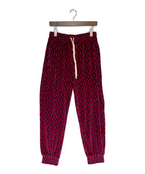 GUCCI（グッチ）GUCCI (グッチ) 総柄ベロアパンツ レッド×ネイビー サイズ:Sの古着・服飾アイテム