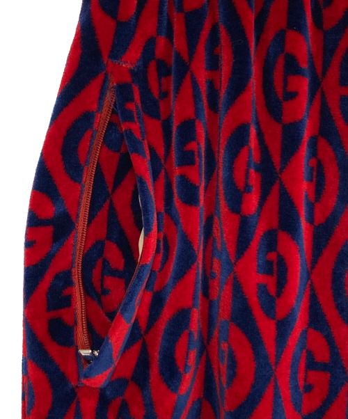 GUCCI（グッチ）GUCCI (グッチ) 総柄ベロアパンツ レッド×ネイビー サイズ:Sの古着・服飾アイテム
