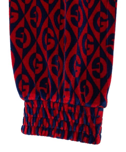 GUCCI（グッチ）GUCCI (グッチ) 総柄ベロアパンツ レッド×ネイビー サイズ:Sの古着・服飾アイテム