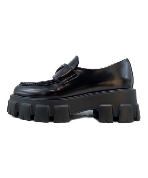 PRADA（プラダ）PRADA (プラダ) モノリス ブラッシュドレザー ポインテッドトゥ ローファー ブラック サイズ:34 1/2の古着・服飾アイテム