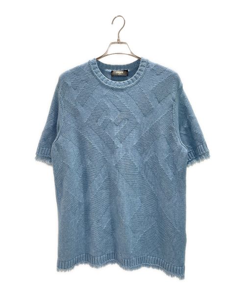 FENDI（フェンディ）FENDI (フェンディ) ズッカ柄コットンフリンジサマーニット スカイブルー サイズ:52の古着・服飾アイテム