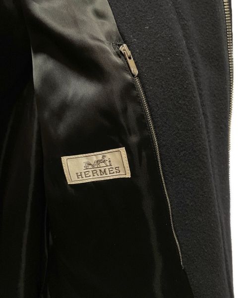 HERMES（エルメス）HERMES (エルメス) レザー切り替えロングコート ネイビー サイズ:44の古着・服飾アイテム