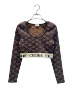 CELINEセリーヌ）の古着「クロップトップ モノグラムコットン＆シルク カットソー」｜ブラウン