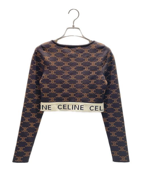 CELINE（セリーヌ）CELINE (セリーヌ) クロップトップ モノグラムコットン＆シルク カットソー  ブラウン サイズ:XSの古着・服飾アイテム