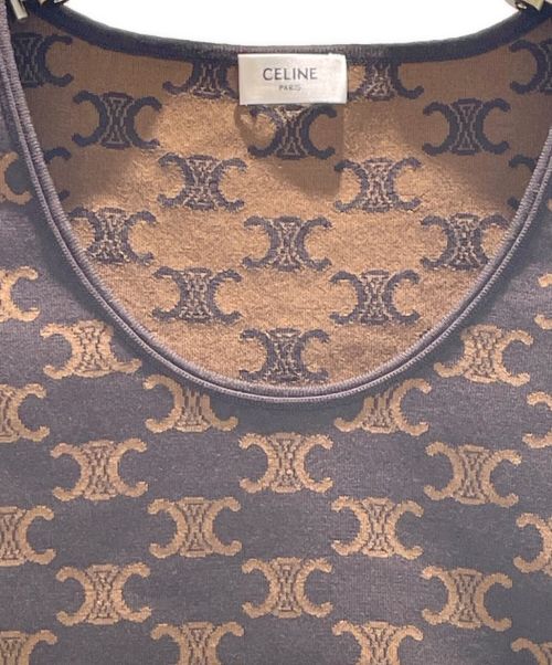 CELINE（セリーヌ）CELINE (セリーヌ) クロップトップ モノグラムコットン＆シルク カットソー  ブラウン サイズ:XSの古着・服飾アイテム