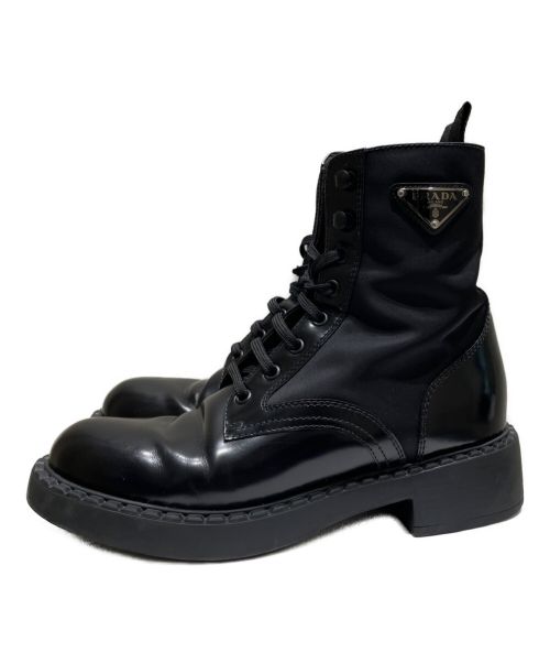 PRADA（プラダ）PRADA (プラダ) ブラッシュドレザーx Re-Nylon ブーツ ブラック サイズ:37 1/2の古着・服飾アイテム