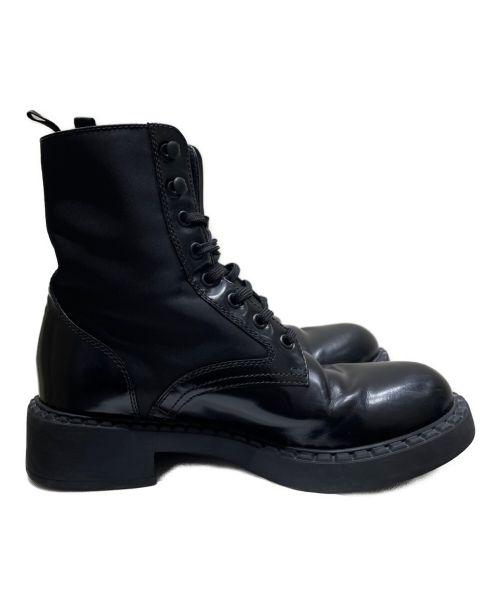 PRADA（プラダ）PRADA (プラダ) ブラッシュドレザーx Re-Nylon ブーツ ブラック サイズ:37 1/2の古着・服飾アイテム