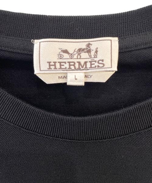 HERMES（エルメス）HERMES (エルメス) ロゴ刺繍ポケットTシャツ  ブラック サイズ:L 未使用品の古着・服飾アイテム