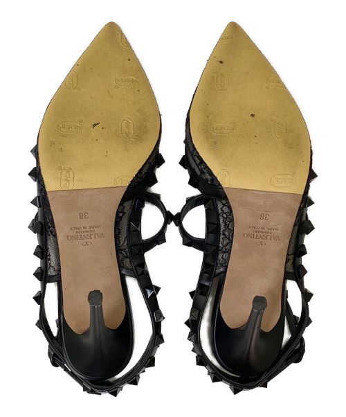 VALENTINO（ヴァレンティノ）VALENTINO (ヴァレンティノ) レーストゥスタッズヒールパンプス ブラック サイズ:38の古着・服飾アイテム