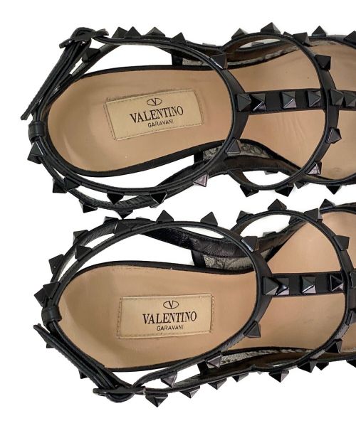 VALENTINO（ヴァレンティノ）VALENTINO (ヴァレンティノ) レーストゥスタッズヒールパンプス ブラック サイズ:38の古着・服飾アイテム
