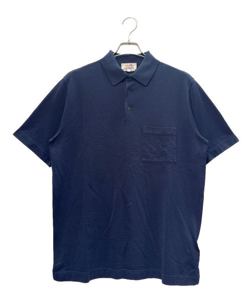 HERMES（エルメス）HERMES (エルメス) H刺繍ボタン ポロシャツ マリン/ネイビー サイズ:L 未使用品の古着・服飾アイテム