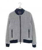 EMPORIO ARMANIエンポリオアルマーニ）の古着「レザー編み込みボンバージャケット」｜ブルー×ホワイト