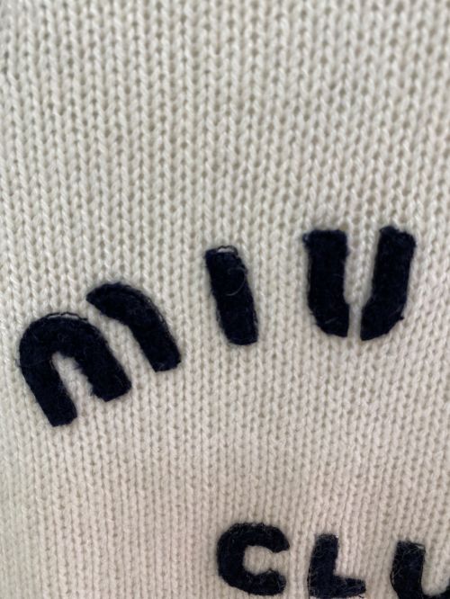 MIU MIU（ミュウミュウ）MIU MIU (ミュウミュウ) カシミヤクルーネックセーター ネイビー×ホワイト サイズ:36の古着・服飾アイテム