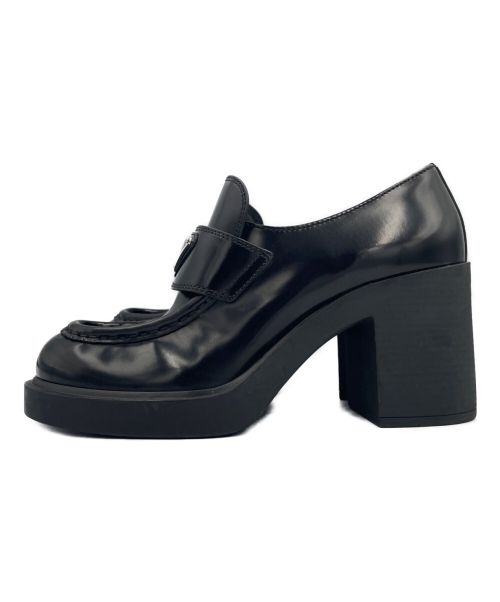 PRADA（プラダ）PRADA (プラダ) チョコレートブラッシュドレザ-ハイヒールローファー ブラック サイズ:37の古着・服飾アイテム