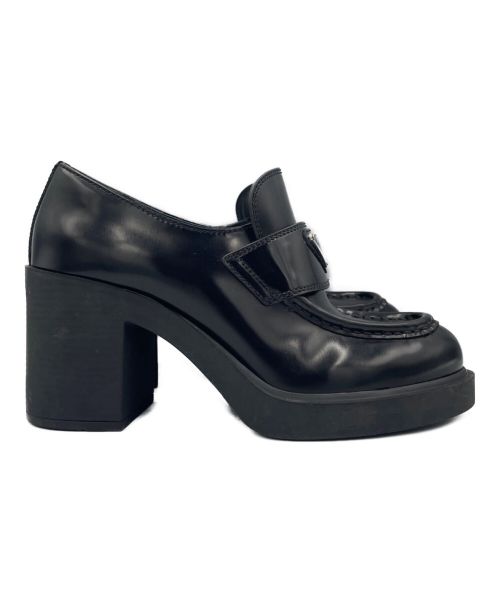 PRADA（プラダ）PRADA (プラダ) チョコレートブラッシュドレザ-ハイヒールローファー ブラック サイズ:37の古着・服飾アイテム