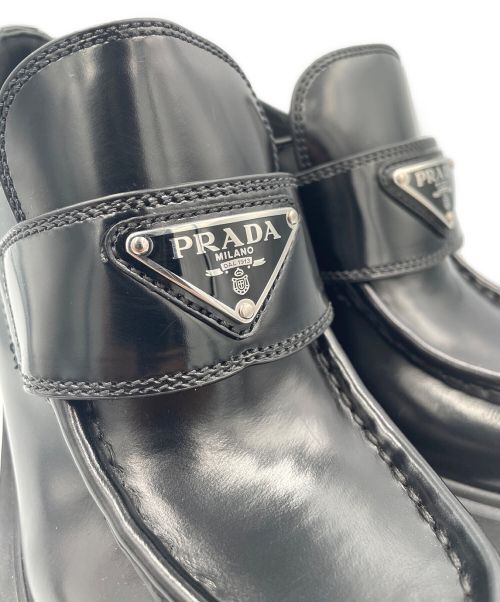 PRADA（プラダ）PRADA (プラダ) チョコレートブラッシュドレザ-ハイヒールローファー ブラック サイズ:37の古着・服飾アイテム