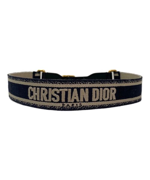 Christian Dior（クリスチャン ディオール）Christian Dior (クリスチャン ディオール) エンブロダイリーキャンバスベルト ネイビー×アイボリーの古着・服飾アイテム