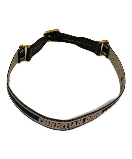Christian Dior（クリスチャン ディオール）Christian Dior (クリスチャン ディオール) エンブロダイリーキャンバスベルト ネイビー×アイボリーの古着・服飾アイテム