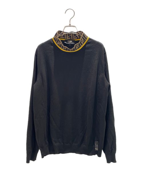FENDI（フェンディ）FENDI (フェンディ) ズッカ柄切り替えタートルネックニット ブラック サイズ:52の古着・服飾アイテム