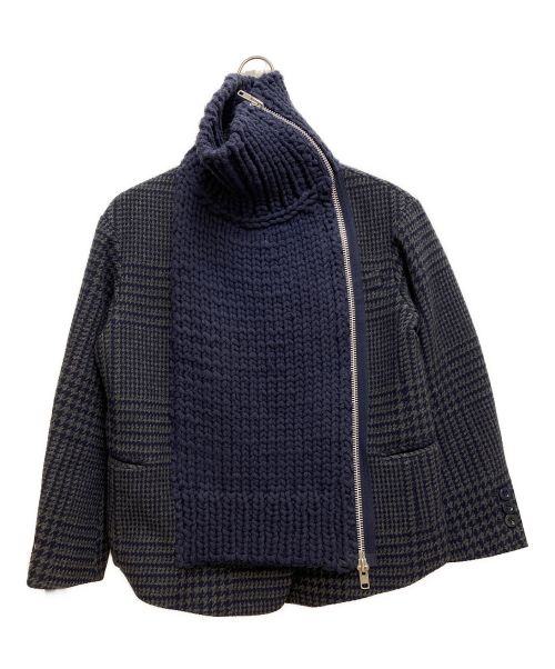 sacai（サカイ）sacai (サカイ) ウールメルトンドッキングジャケット ネイビー サイズ:1の古着・服飾アイテム