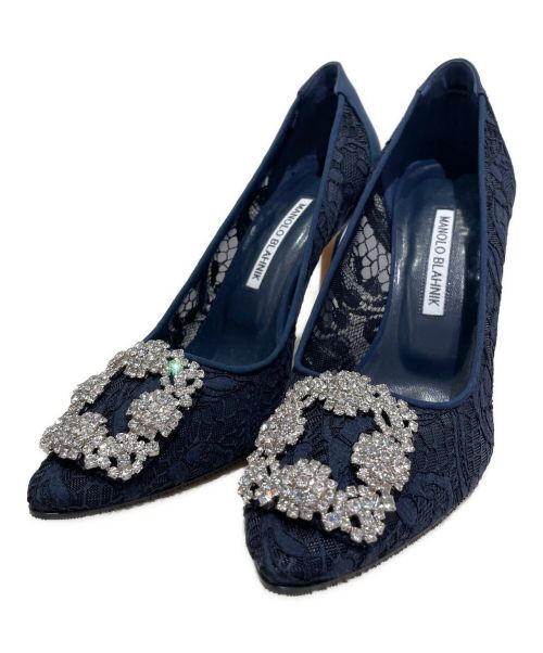 Manolo Blahnik（マノロ ブラニク）Manolo Blahnik (マノロブラニク) ハンギシレースパンプス ネイビー サイズ:37 1/2の古着・服飾アイテム