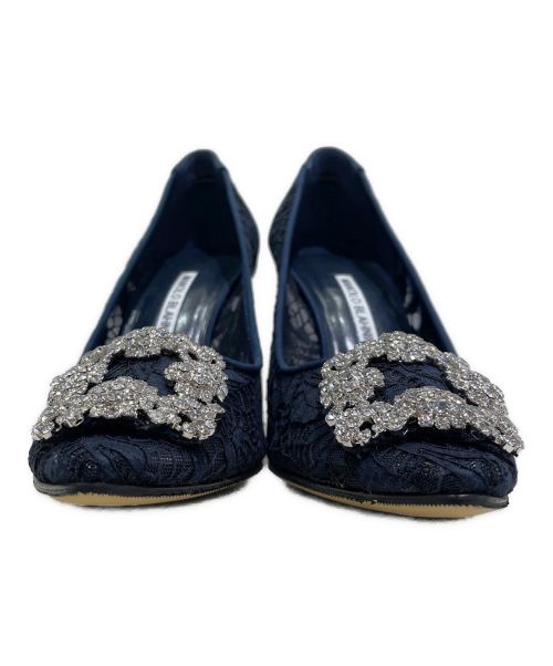 Manolo Blahnik（マノロ ブラニク）Manolo Blahnik (マノロブラニク) ハンギシレースパンプス ネイビー サイズ:37 1/2の古着・服飾アイテム