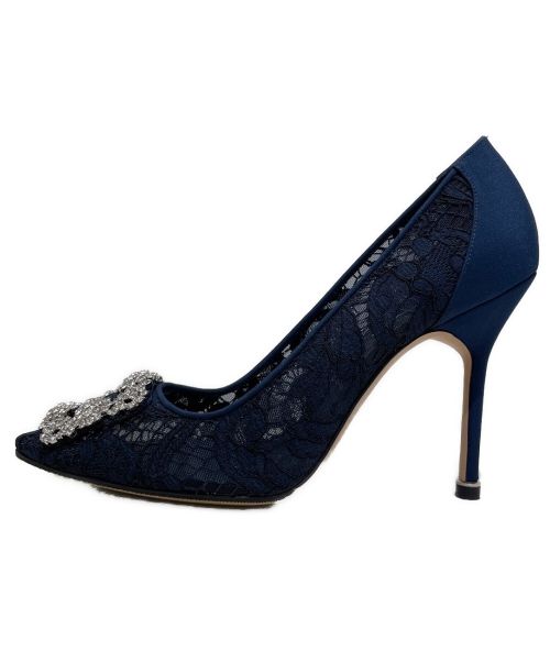 Manolo Blahnik（マノロ ブラニク）Manolo Blahnik (マノロブラニク) ハンギシレースパンプス ネイビー サイズ:37 1/2の古着・服飾アイテム