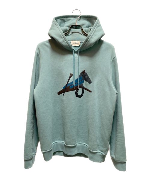HERMES（エルメス）HERMES (エルメス) ホースパッチレザーパーカー スカイブルー サイズ:XLの古着・服飾アイテム