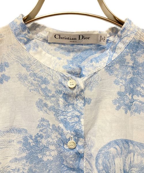 Christian Dior（クリスチャン ディオール）Christian Dior (クリスチャン ディオール) トワル ドゥ ジュイ コットンボイル ロングブラウス ブルー サイズ:36の古着・服飾アイテム