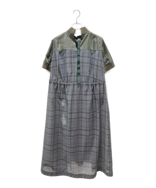 sacai（サカイ）sacai (サカイ) グレンチェックドッキングワンピース オリーブ サイズ:2の古着・服飾アイテム