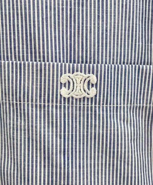 CELINE（セリーヌ）CELINE (セリーヌ) ストライプ オーバーサイズ シャツ  スカイブルー×ホワイト サイズ:38の古着・服飾アイテム