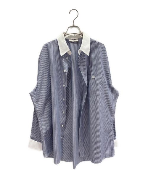 CELINE（セリーヌ）CELINE (セリーヌ) ストライプ オーバーサイズ シャツ  スカイブルー×ホワイト サイズ:38の古着・服飾アイテム
