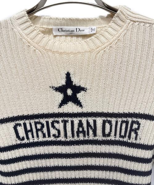 Christian Dior（クリスチャン ディオール）Christian Dior (クリスチャン ディオール) DIORIVIERA ロゴ ニット アイボリー×ネイビー サイズ:38の古着・服飾アイテム