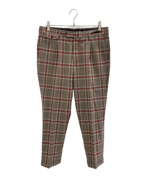 PT01（ピーティーゼロウーノ）PT01 (ピーティーゼロウーノ) チェックスラックス ブラウン サイズ:50の古着・服飾アイテム