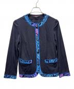LAONARDレオナード）の古着「ノーカラージャケット」｜ブラック×ブルー