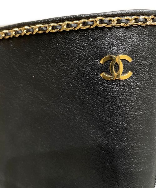CHANEL（シャネル）CHANEL (シャネル) ココマーク チェーンレザー ロングブーツ ブラック サイズ:35の古着・服飾アイテム