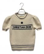 Christian Diorクリスチャン ディオール）の古着「カシミヤ ウール パフスリーブ 半袖 ロゴ ニット」｜アイボリー