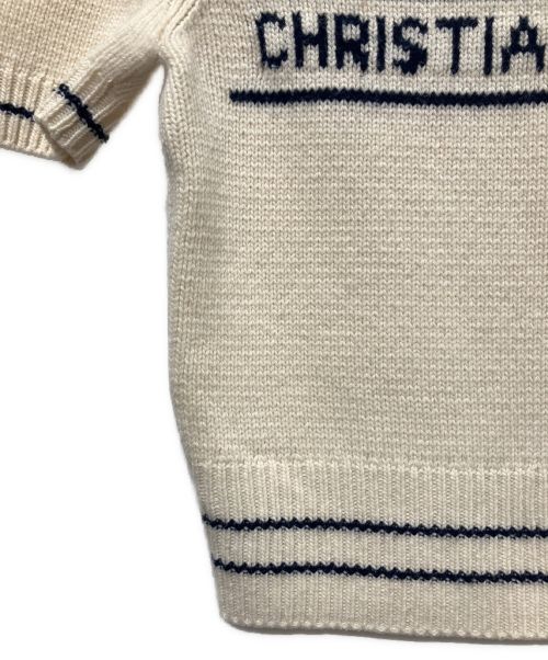 Christian Dior（クリスチャン ディオール）Christian Dior (クリスチャン ディオール) カシミヤ ウール パフスリーブ 半袖 ロゴ ニット アイボリー サイズ:38の古着・服飾アイテム
