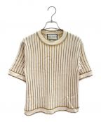 GUCCIグッチ）の古着「ストライプ半袖ニット」｜アイボリー×ゴールド
